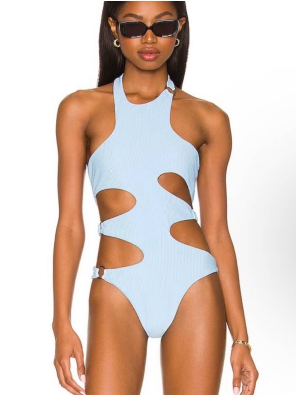 Lovers and Friends Ribbed Cutout One-Piece Swimsuit - Light Blue